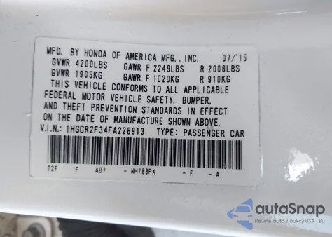 2015 Honda Accord Lx z USA, uszkodzony, nr VIN 1HGCR2F34FA228913